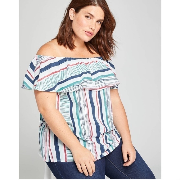 Lane Bryant Striped Off-The-Shoulder Top 14/16 - Picture 1 of 7
